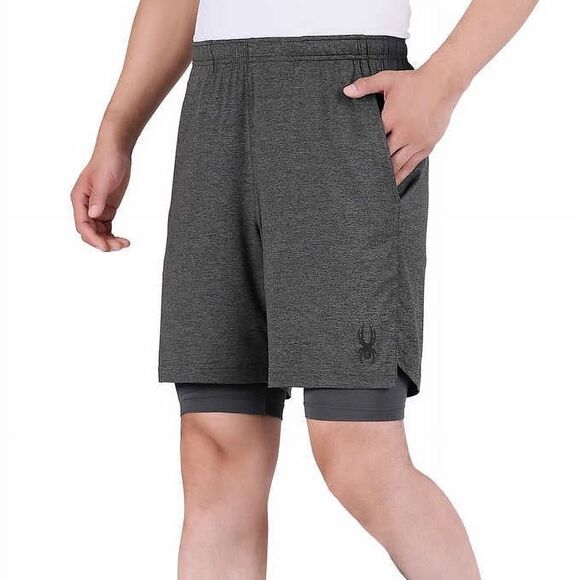 Spyder Performance Active Gray 2 in 1 Drawstring Stretch Athletic Shorts - Small - Picture 1 of 12